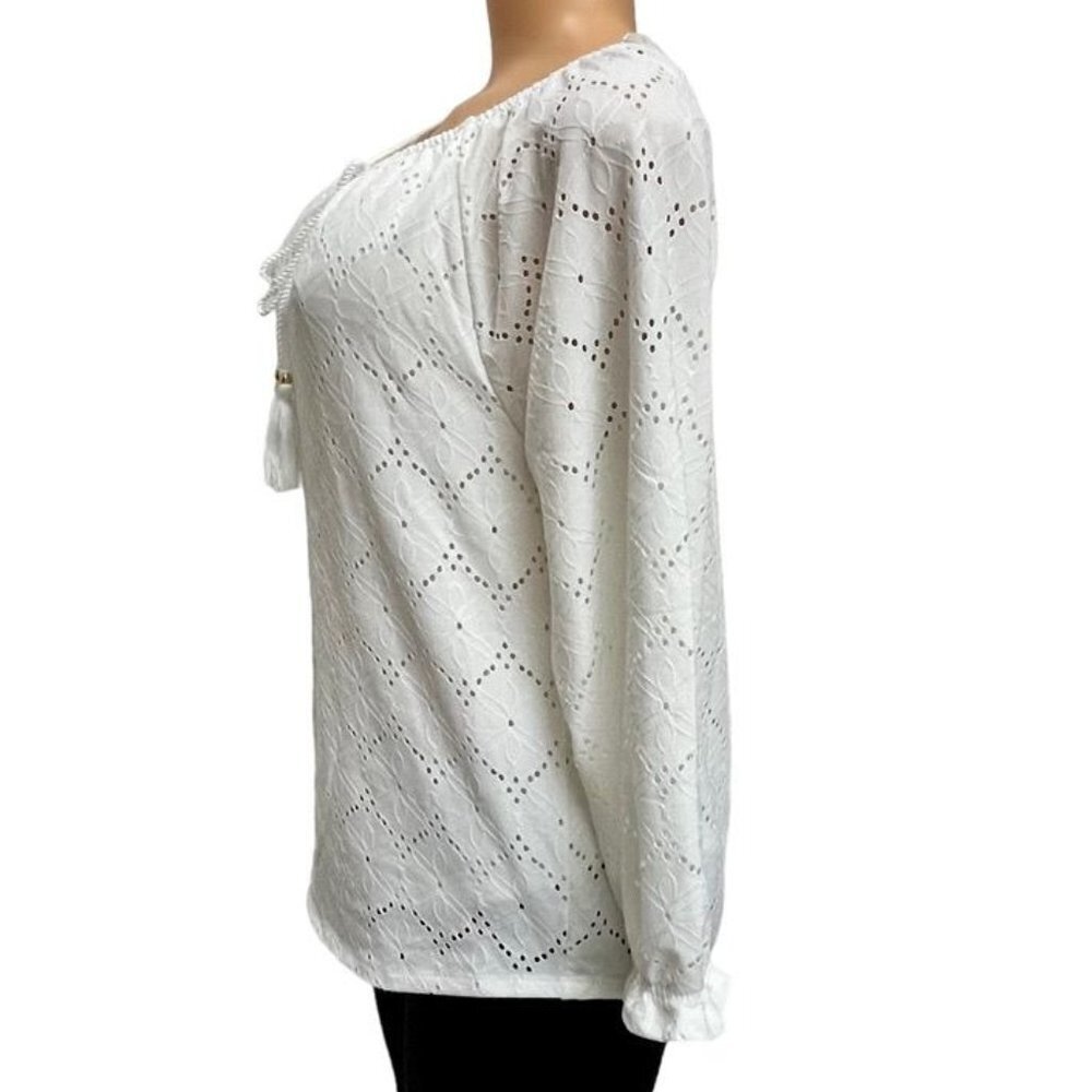 Rafaela Women's Lined Poplin Lace Top With Oval Neck, Long Sleeve New with Tags - Picture 3 of 13